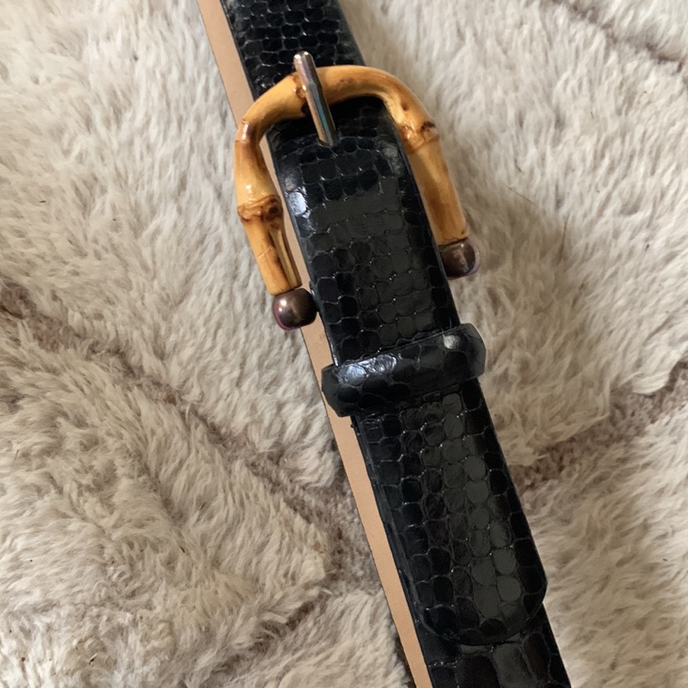 WCM New York genuine Italian black leather belt with bamboo buckle